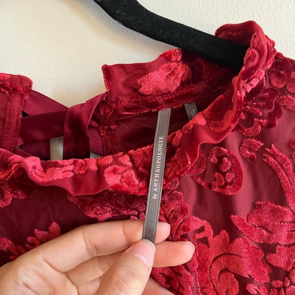 By Anthropologie Sheer Velvet Burnout Top size small - Picture 7 of 14